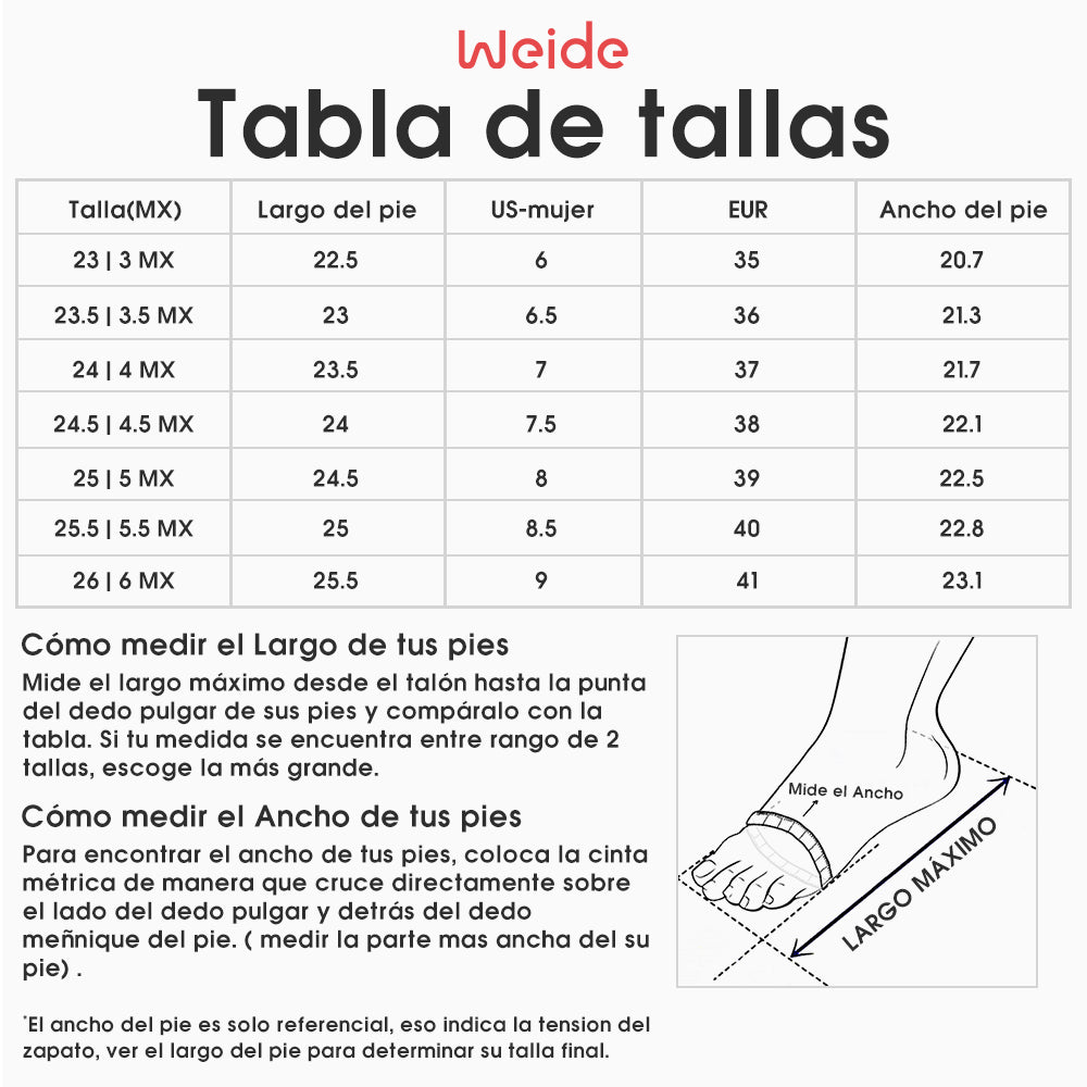 Tabla de tallas – Weide-Mexico