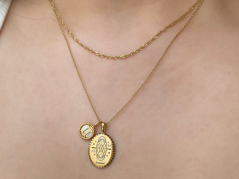 Mother of Pearl Gold Filled Coin Charm Necklace - Leimomi