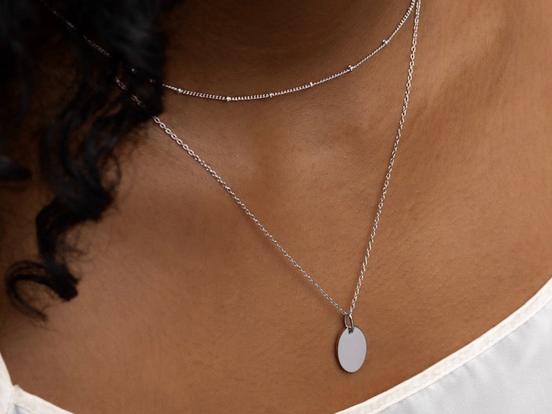 Engravable Oval Silver Necklace