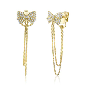 14K Gold Diamond Bow Chain Stud Earrings - Sage Designs LA