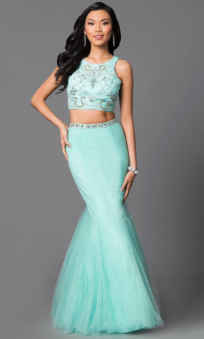 La Femme Two-Piece Mermaid Prom Dress with Beaded Top