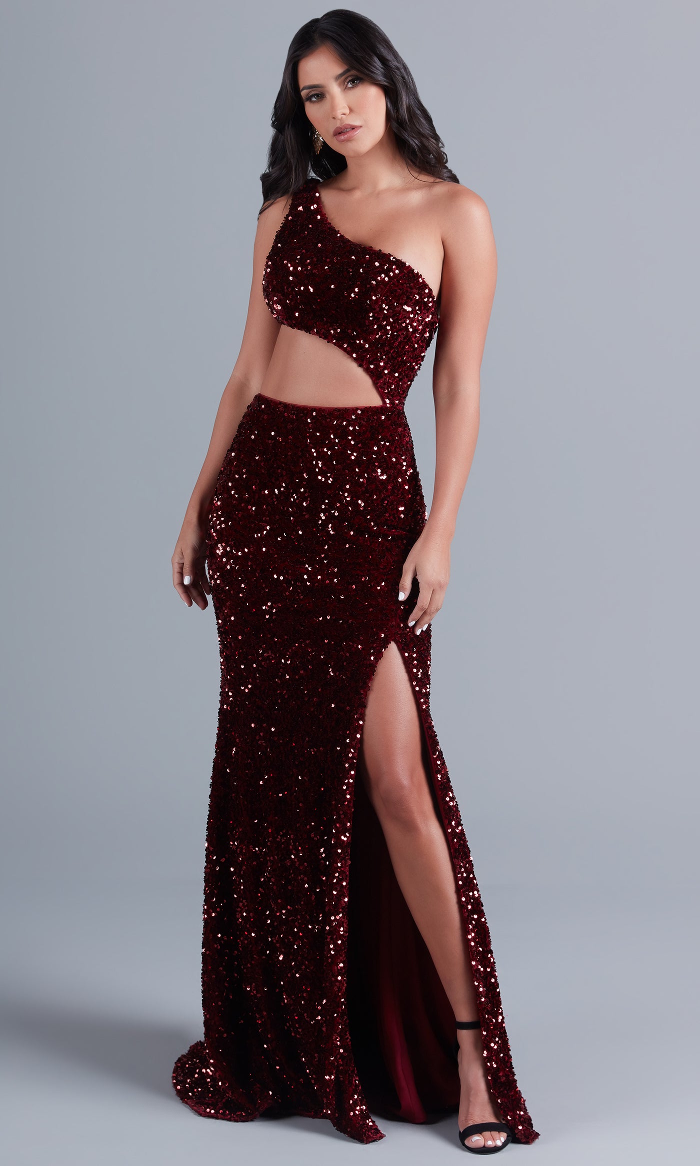 Red Long Sequin Prom Dress Cut-Out Side