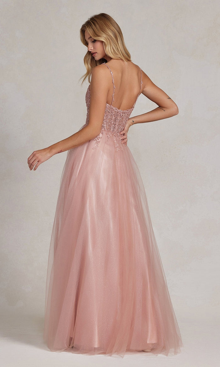 Blush Pink Embroidered Corset Ball Gown for Prom