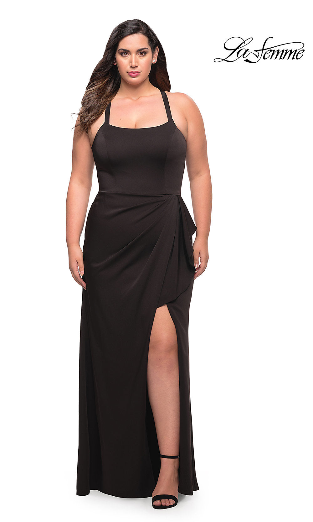 La Femme Plus-Size Formal Dress Side Drape