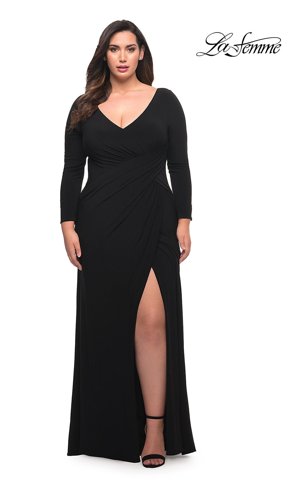 ophobe slange blad Black Long Sleeve Plus-Size La Femme Prom Dress