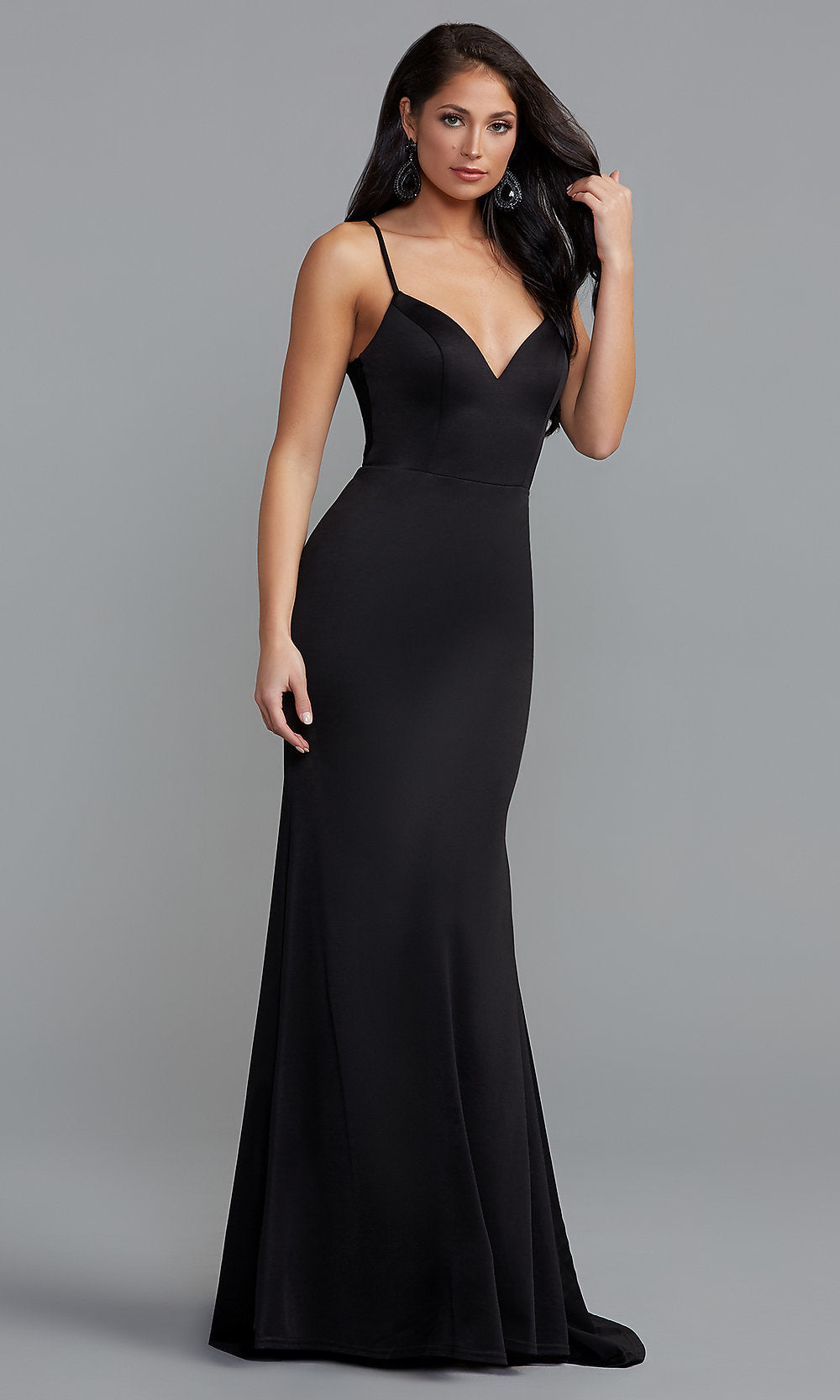 Lace-Back Long Black Formal Prom Dress