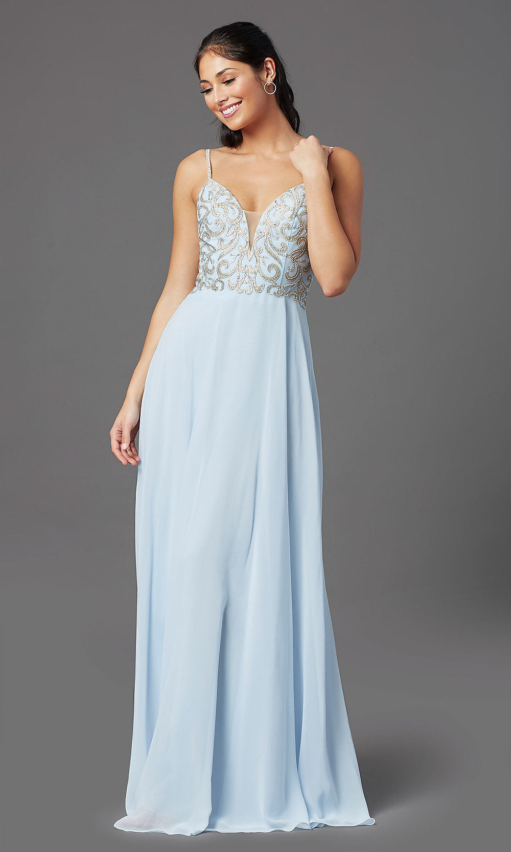 Narianna-Corset-Back Long Blue Formal Prom Dress