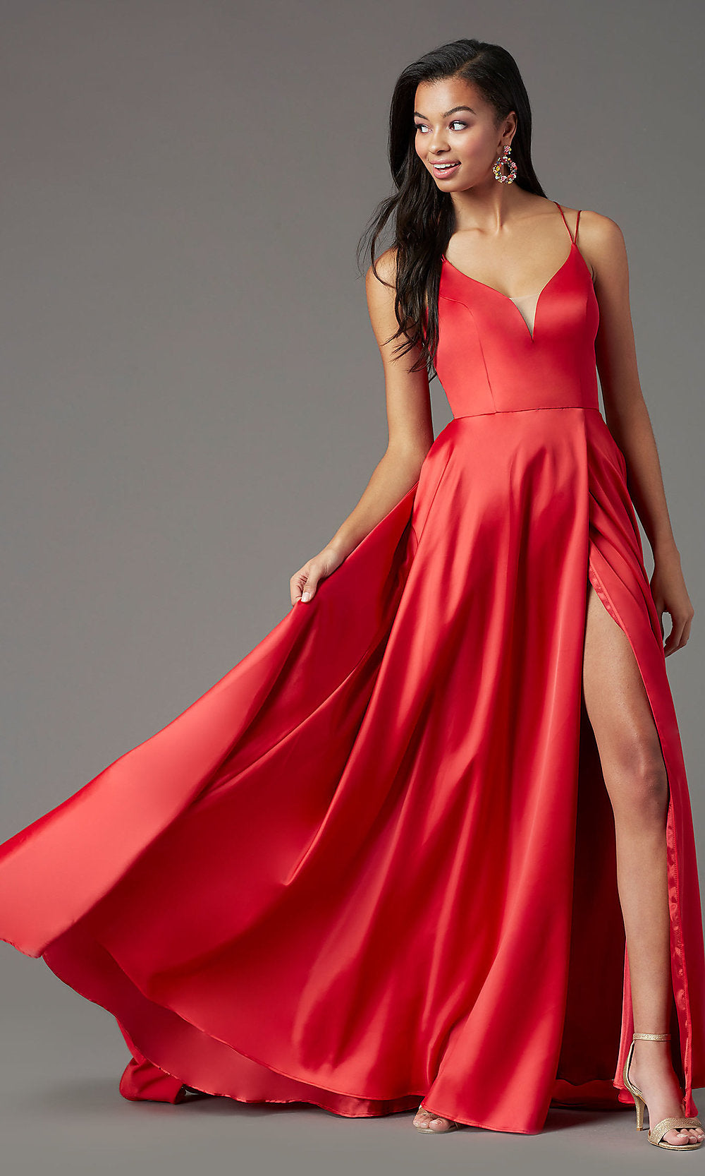 Long Faux-Wrap Formal Prom Dress by PromGirl