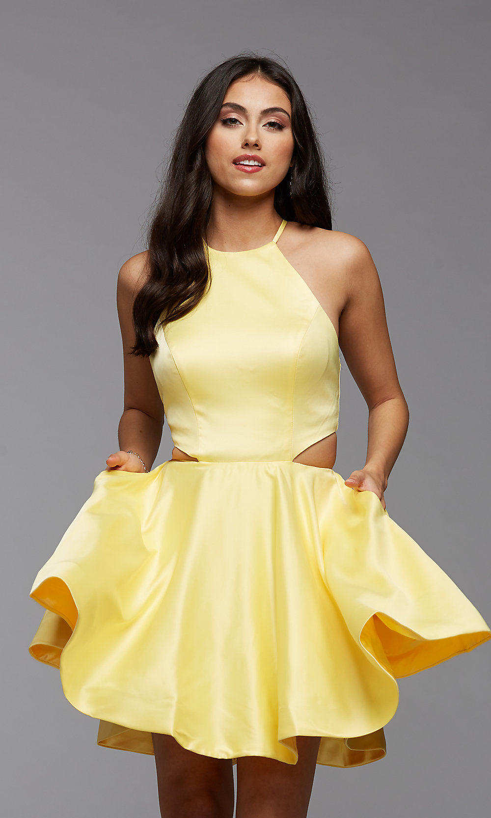 yellow short prom dress