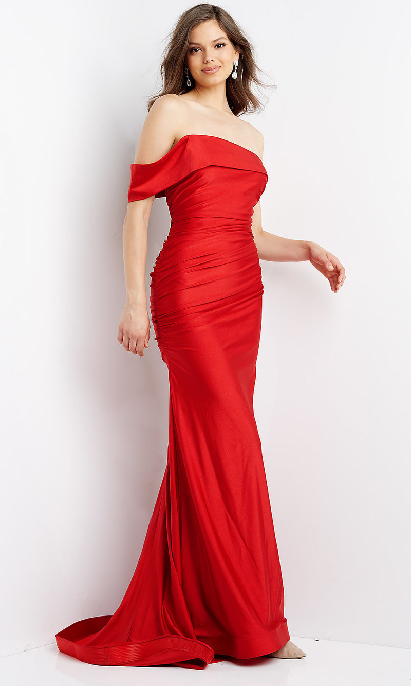 Jvn By Jovani Long Off The Shoulder Red Prom Dress