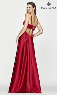 Ruby Red Satin V-neck Spaghetti Straps Prom Dress - Promfy