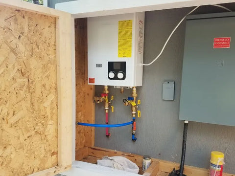Tankless water heater installed in a tiny house