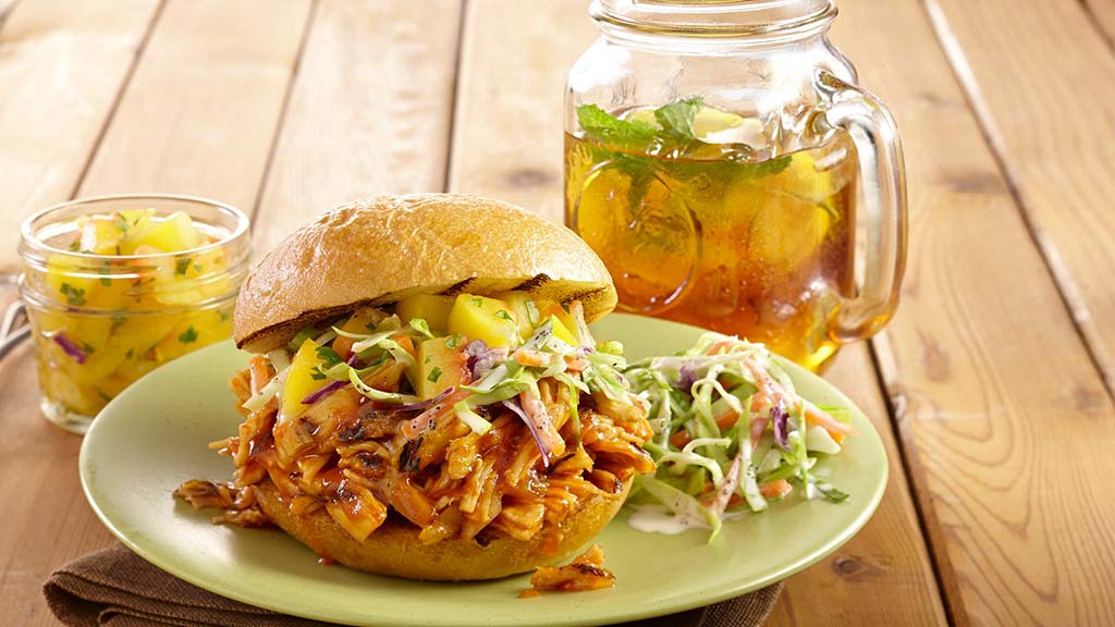 Pulled Chicken Sandwich with Peach Salsa