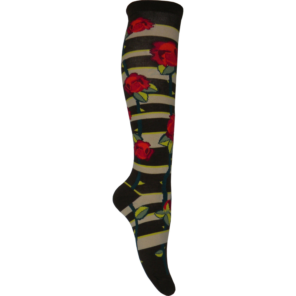 Climbing Roses Knee High Socks in Brown - Poppysocks