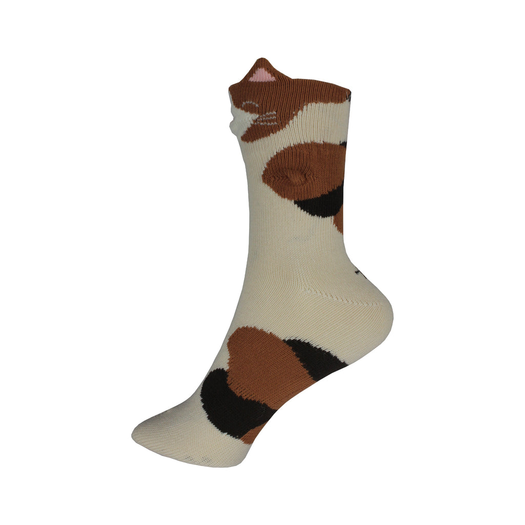 Calico Cat 3D Crew Socks in Light Beige - Poppysocks