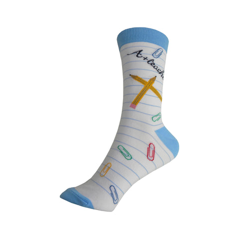 Teacher Crew Socks in White and Blue - Poppysocks