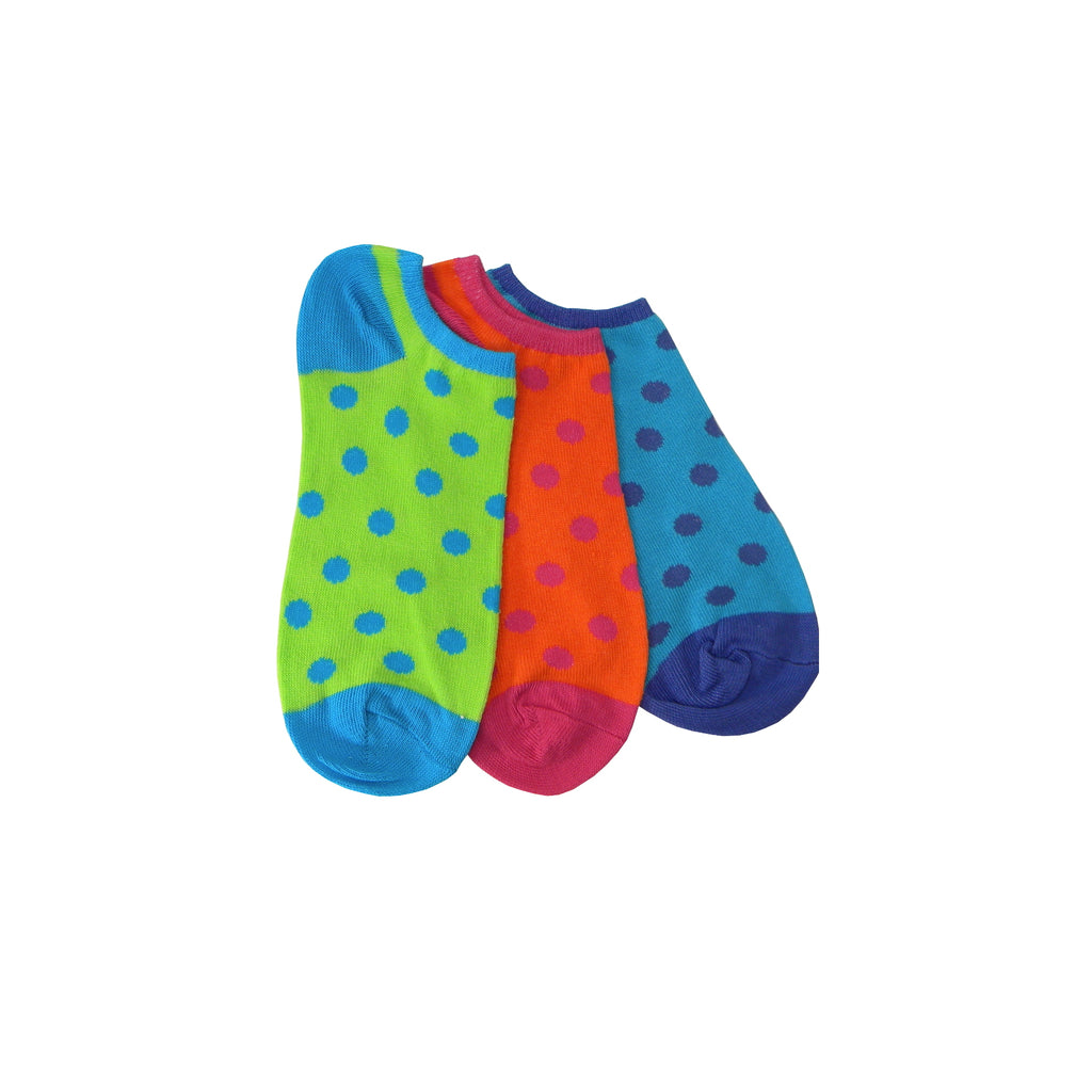 Three Pack Polka Dot Footie Socks in Turquoise, Lime, and Orange ...