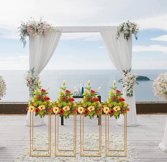 Lot de 4 pots de fleurs en métal pour le sol - 60 cm - Géométrique - Vase pour table - Support de fleurs blanc pour la maison, les fêtes, les mariages