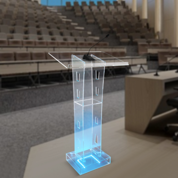 Podium transparent en acrylique avec lumières LED pupitre portable