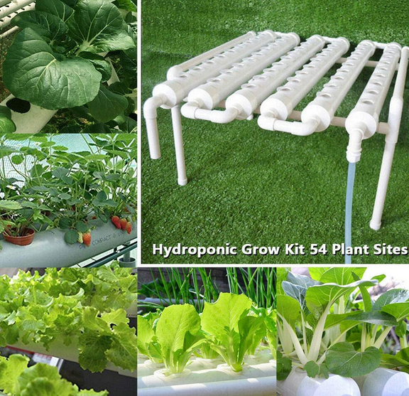 Kit de culture hydroponique - 54 trous - Tube en PVC hydroponique Système hydroponique 6 tubes - Système de culture hydroponique Système de plantes de jardin pour légumes à feuilles