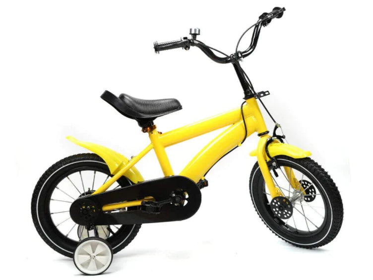 Vélo pour enfant 14 pouces - Jaune - Vélo de jeu cool et sûr - Vélo unisexe avec stabilisateurs amovibles - Cadeau pour enfant