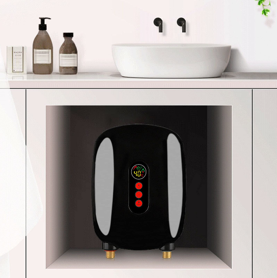 Mini chauffe-eau électronique - 6,5 kW - 220 V - Sous évier - Avec affichage LCD - Pour salle de bain, cuisine, douche - Noir