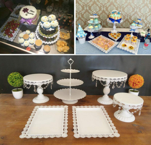 Kaibrite Lot de 6 présentoirs à gâteaux vintage ronds blancs pour table de dessert mariage / fête / thé de l'après-midi