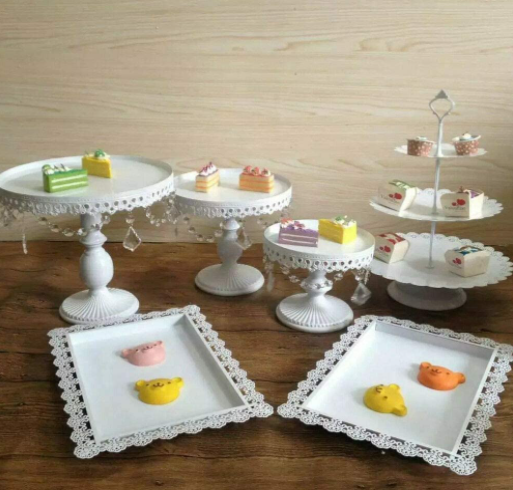 Kaibrite Lot de 6 présentoirs à gâteaux vintage ronds blancs pour table de dessert mariage / fête / thé de l'après-midi