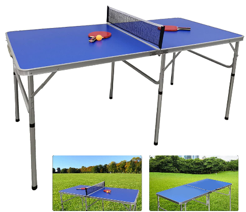 CNCEST Multistore 2002 Table de ping-pong pliante avec filet de ping-pong et raquettes Bleu 152 x 76 x 76 cm