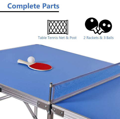 CNCEST Multistore 2002 Table de ping-pong pliante avec filet de ping-pong et raquettes Bleu 152 x 76 x 76 cm