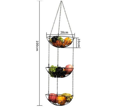 Lot de 3 corbeilles à fruits en fer forgé nordique suspendu