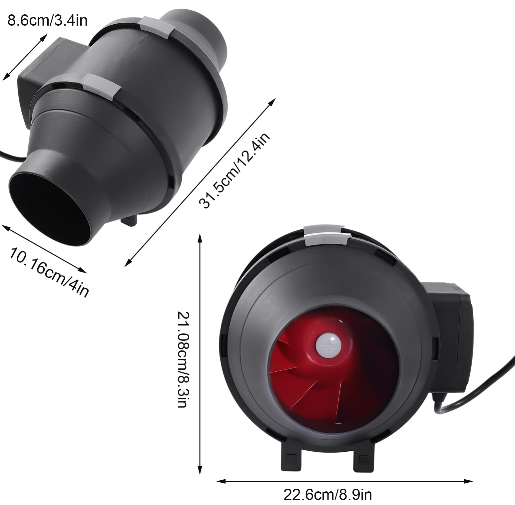 Kit de ventilateur tubulaire, filtre à charbon actif, ventilateur réglable et filtre à charbon actif, ventilateur intégré avec contrôleur de vitesse (4")