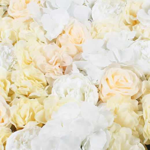 Lot de 6 murs de roses artificiels pour mariage - Fond jaune - Décoration murale - Fleurs d'hortensia - 40 x 60 cm - Pour jardin, mariage, photographie