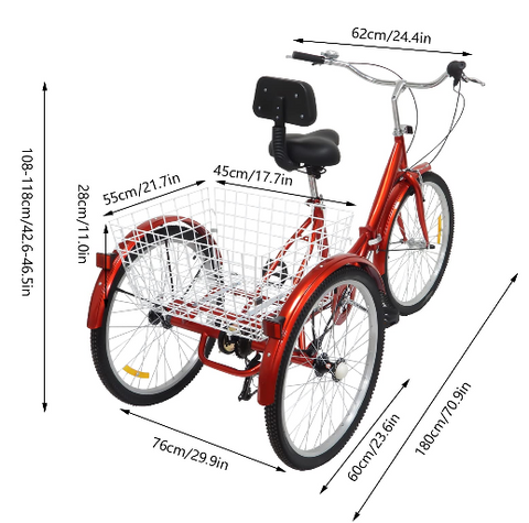 Vélo pliant 24 pouces tricycle adulte 3 roues vélo avec panier et dossier 7 vitesses Tricycle pour adultes seniors
