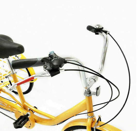 24" 6 vitesses Tricycle adulte 3 roues Vélo de course+avec panier Jaune (sans lumière)