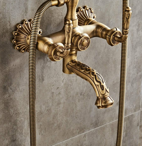 Messin Robinet de baignoire rétro avec douchette et inverseur manuel - Chaud et froid - Montage mural - Robinet de salle de bain