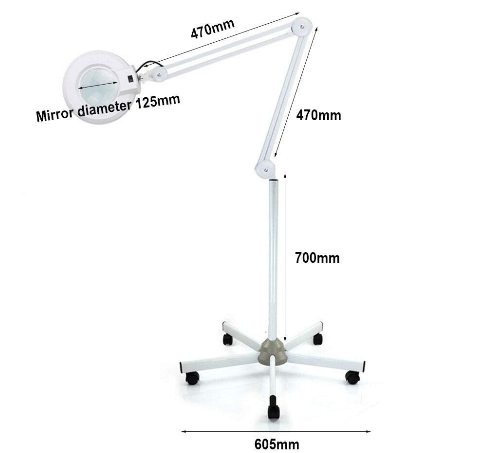 Lampe Loupe LED Lumière 5 Roues avec Support Mobile Loupe d'Agrandissement Lumière pour Salon de beauté, Cabinet Médicale (5 dioptries)