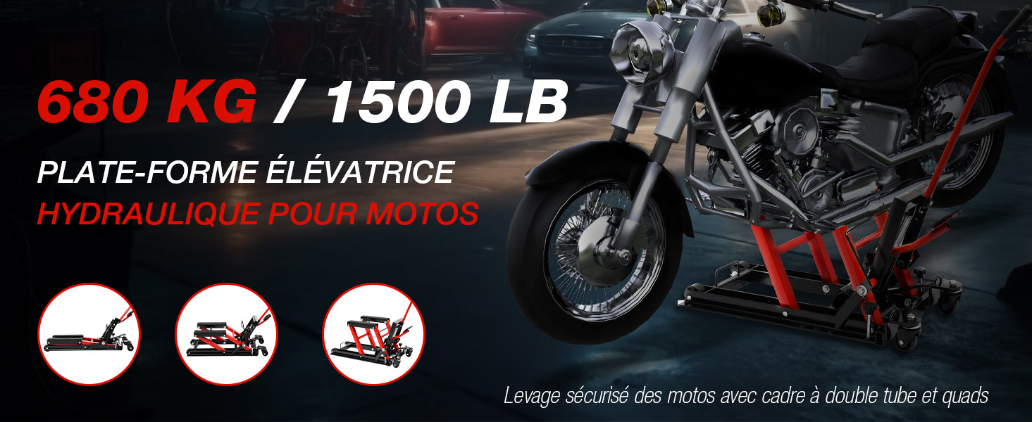 Leviers hydrauliques pour moto, plate-forme, réparation de moto, cadre 680 kg, support de montage (rouge)  - Charge maximale : 680 kg