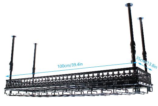 Casier à vin Étagère Suspendu en métal à Hauteur Réglable Support de Verre à Vin 48 Rangement de Porte-Bouteilles pour Bar Support de Verre à vin Suspendu au Plafond (100cm Noir)