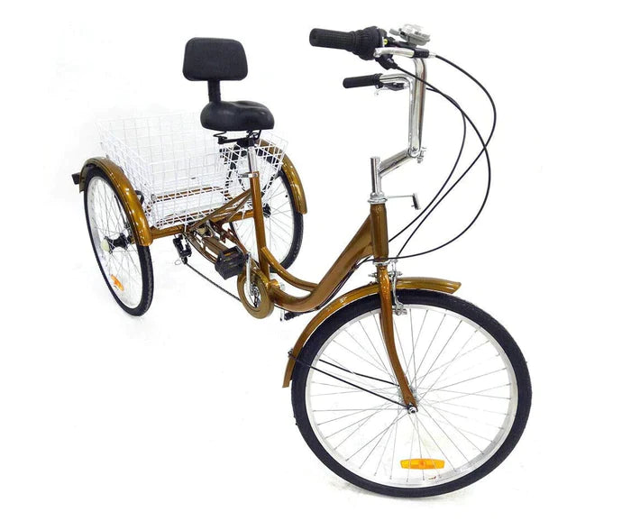 ● Ce tricycle de croisière traditionnel à 6 vitesses 24" 3 roues pour adultes, avec panier, est spécialement conçu pour les personnes âgées. Convient pour les personnes âgées, peut également exercer, l'environnement et la sécurité.