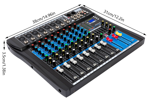 Live Mixer Micfuns Professional 8 Channel Stereo Sound Mixer Bluetooth USB Recording Computer Playback Phantom Power USB Digital Audio Mixer Amplifier