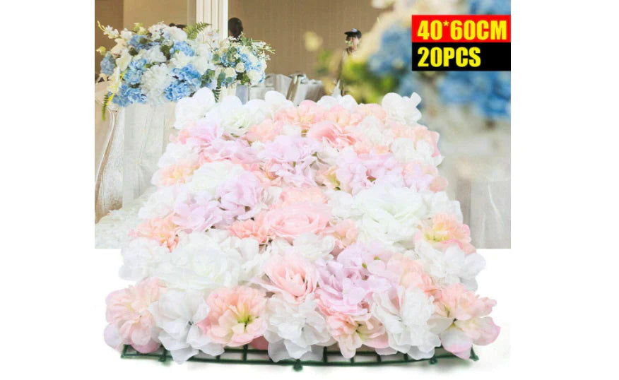 Lot de 20 panneaux muraux de fleurs artificielles en soie pour décoration de mariage ou de route, 40 x 60 cm