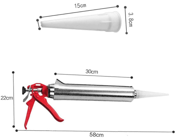 58 x 22 cm Pistolet à joints manuel en acier inoxydable avec 2 buses