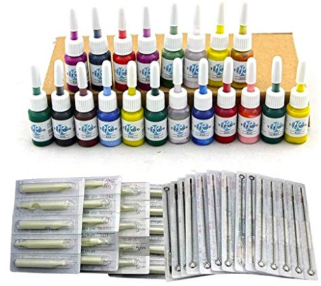 Kit de Tatouage Complet Comprenant 2 Machines à Tatouer avec 20 Couleurs D'encre et 50 Aiguilles pour Débutants et Artistes JM13