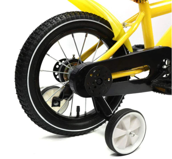 Vélo pour enfant 14 pouces - Jaune - Vélo de jeu cool et sûr - Vélo unisexe avec stabilisateurs amovibles - Cadeau pour enfant