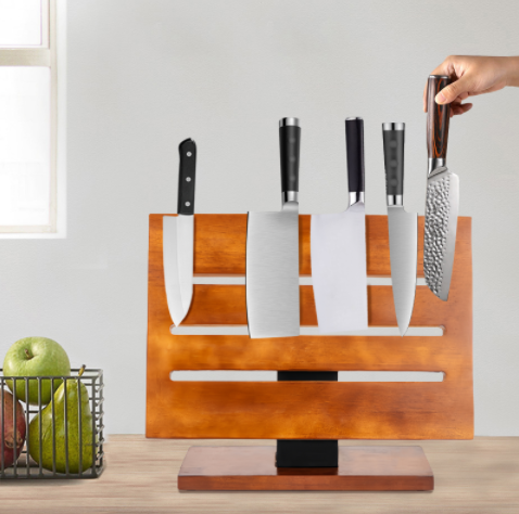 Porte-couteau magnétique de cuisine porte-outil de rangement en bois