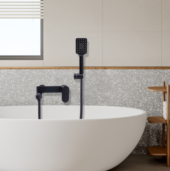 Robinet de baignoire avec douche à main - Robinet mural noir