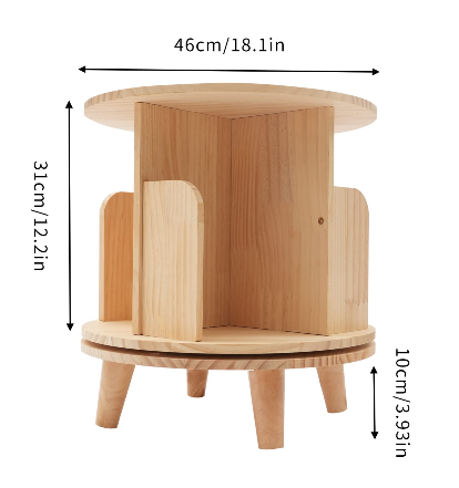 Bibliothèque rotative en bois - Étagère en bois - 4 compartiments pour bureau et ménage - Petite table d'appoint