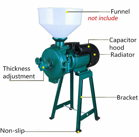 Moulin à céréales avec entonnoir en métal pour graines, farine de riz, maïs 1400 tr/min ( Vert / Bleu)