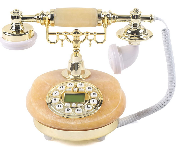 Téléphone fixe vintage Jade rétro style européen, jaune + or, téléphone filaire Small Base Desk Phone